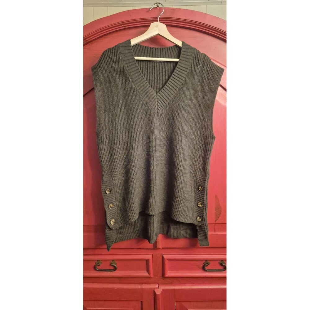 Khaki Green 1x (Read) Tunic Sweater Vest Side Button Accent  Sleeveless EUC